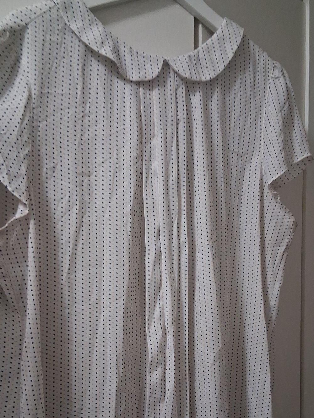 LOFT White Blouse with Navy and Peach Polka Dots